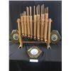 Image 1 : Indonesian Bamboo Angklung Bali Musical Instrument & 3 Hexagonal Framed Floral Prints