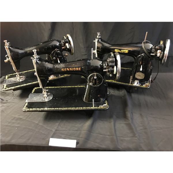 3 Antique Sewing Machines incl Piedmont De Luxe & Kenmore