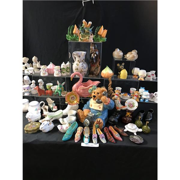 Precious Moments Figurines, Porcelain Shoe Collection, Egg Cups, Salt & Pepper Shakers, Vintage Tedd