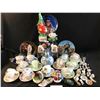 Image 1 : Lg Selection of Teacups/Saucers, Asst Plates, Crystal Door Knobs, 2 Porcelain Rose Baskets (1 damage