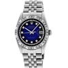 Image 2 : Rolex Mens Stainless Steel Blue Vignette Pyramid Diamond Bezel Datejust Wristwat