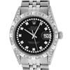 Image 1 : Rolex Mens Stainless Steel Black Diamond Lugs & Pyramid Bezel Datejust Wristwatc