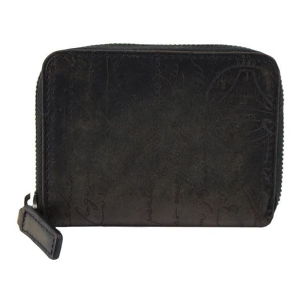 Berluti Black Wapa Leather Calligraphy Round Compact Wallet