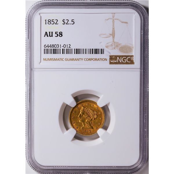 1852 $2.5 Liberty Head Quarter Eagle Gold Coin NGC AU58