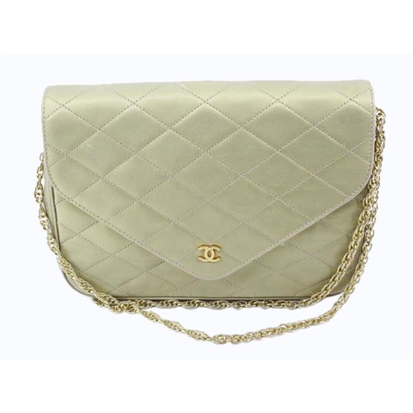Chanel Gold Metallic Quilted Leather CC Envelope Flap Shoulder Bag