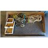 Image 2 : Wood bench (dog bed pedestal) with (3) custom shelves + lengths of rope - 48W 29D 18T