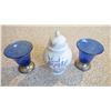Image 1 : (2) Silver based blue vases, small vase