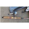 Image 3 : (3) Fishing rods + reels with knife + tackle (with bags)