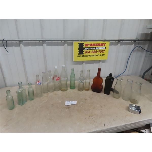 16 Bottles ; Pop, Wine + Labelled Cream Bottles