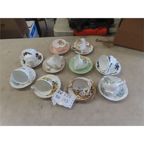 10 China Cup + Saucer Pairs ; Consort, Regency, Royal Albert, Grafton, Queen Anne