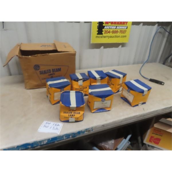 New Old Stock - 7 GE Sealed Beams with Original Cardboard Shipping Box