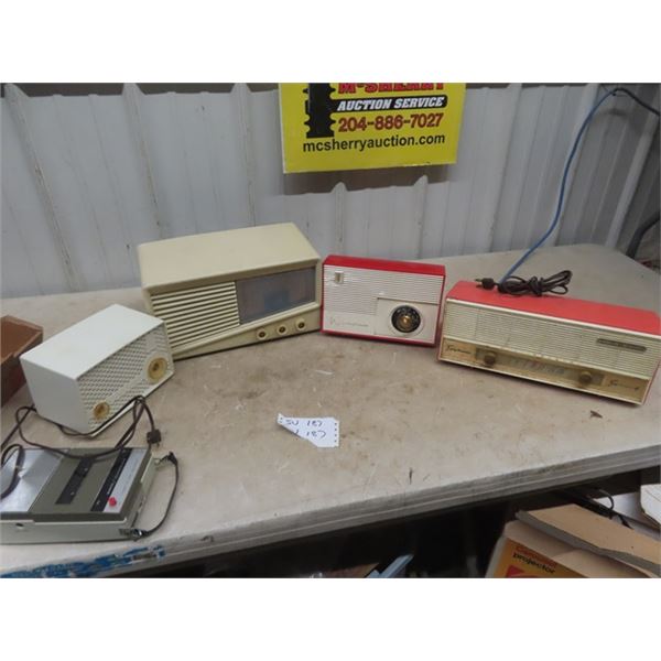 5  Old Bake light Radios; Philco, (2) Westinghouse Merchant & Sanyo Tape Recorder