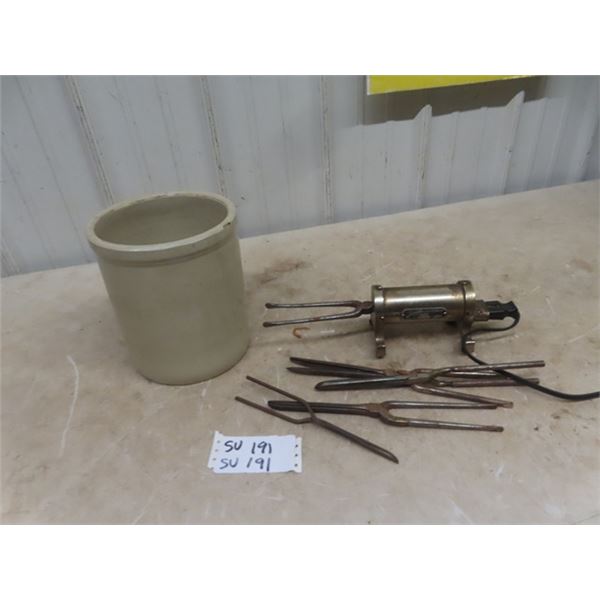 Old Curling Iron & 1 Gal Crock