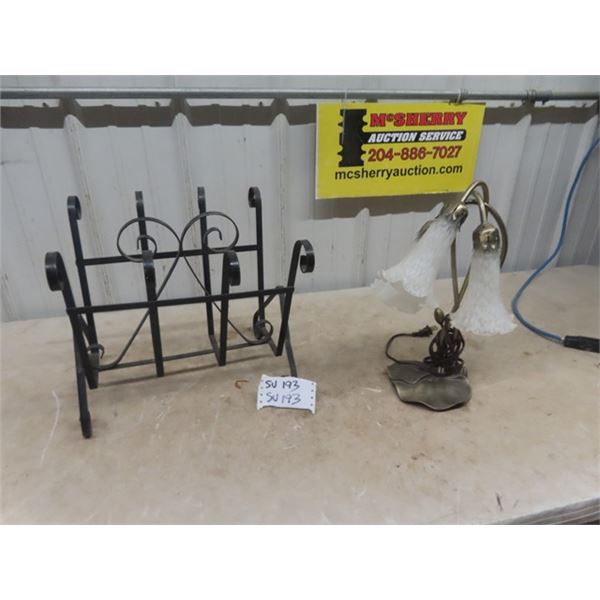 Wrought Iron Magazine Rack & Table Lamp