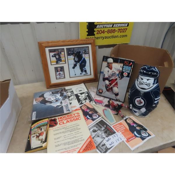 Hockey Collectibles; WPG Jets Plate, Teemu Puzzle, NHL Book plus more