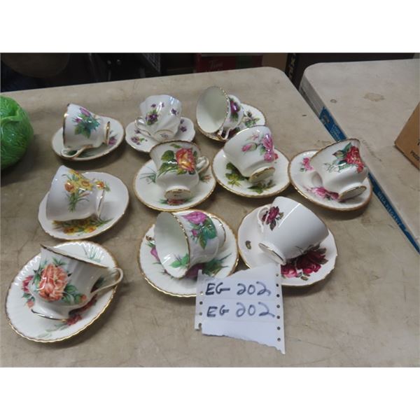 10 China Cup + Saucer Pairs; (2) Royal Vale, (7) Paragon, Salisbury