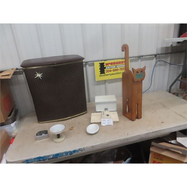 Hamper, Soap Dish, Paper Towel Dispenser