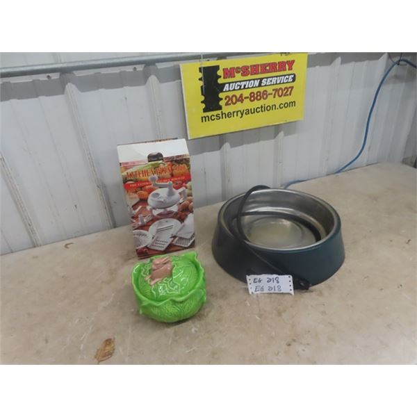 Heated Dog Dish, Ceramic Devils, Covered Lettuce Bowl, Kitchen Shredder