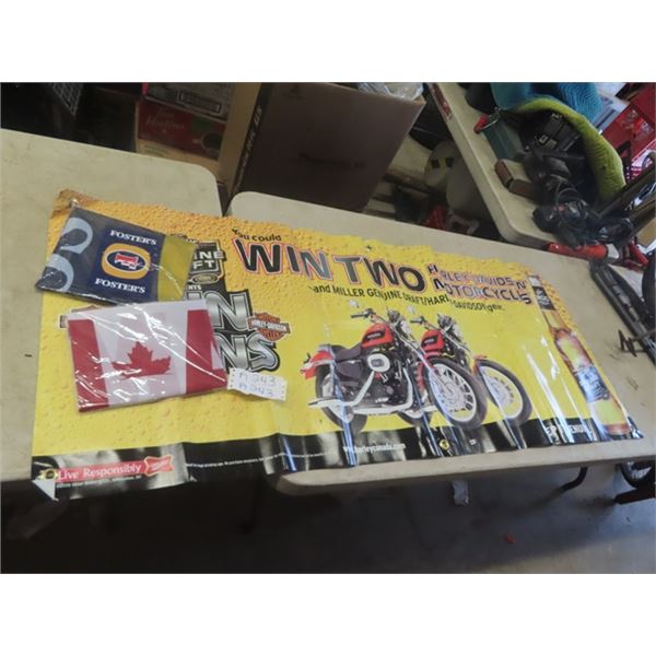 Foster's Flag, Canadian Flag, Harley Davidson/ Genuine Draft Banner/Poster