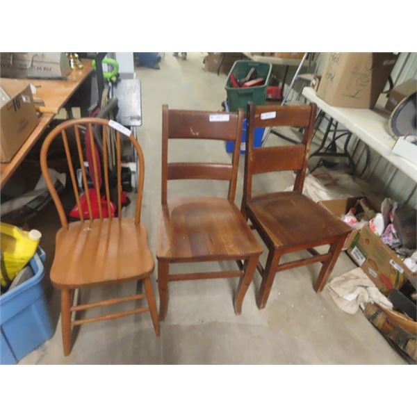 3 Wooden Chairs; 2 Oak, 1 Hoop back