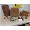 Image 1 : Nail Keg, 2 Wooden Crates, Meat Grinders, Sad Irons