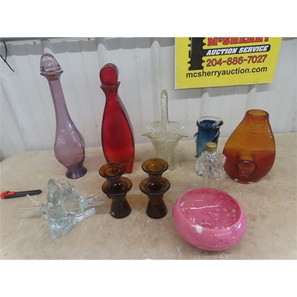 12 Glass Vases, Candle Holders & Decor