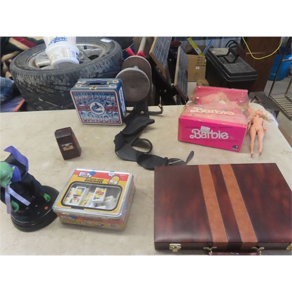 Barbies, Backgammon, Simpsons Dominos, Vancouver Lunch Kit plus more