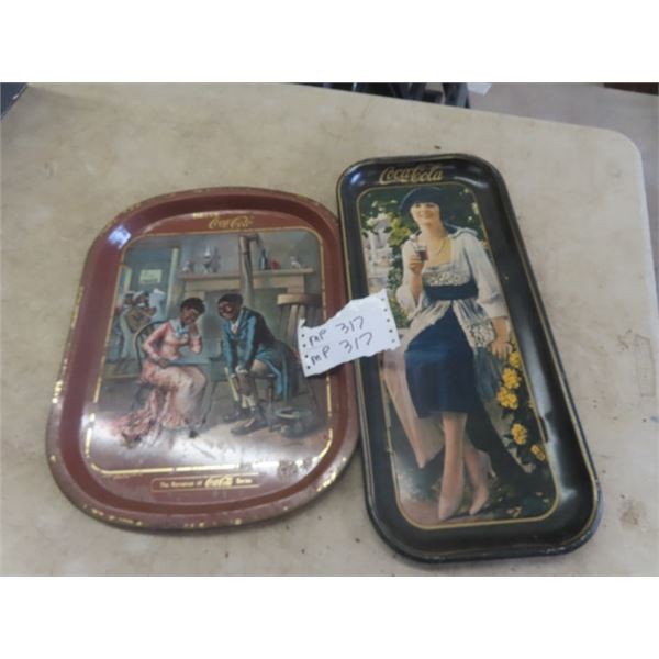 2 Coca-Cola Trays; 1) Copyright 1916 - The Romance of Coca-Cola Series, 1) Vintage