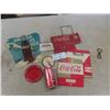 Image 1 : Vintage Coca-Cola Items; (2) 6 Pack Carriers, Cardboard Ceiling Hanging Sign 10" x 10" , Ashtray, Pa