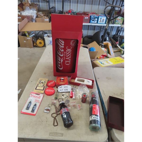 Coca-Cola Memorabilia - Vintage + Modern ; Bottle Opener, Rare Umbrella, Pins, Golf Ball Tees, Coole