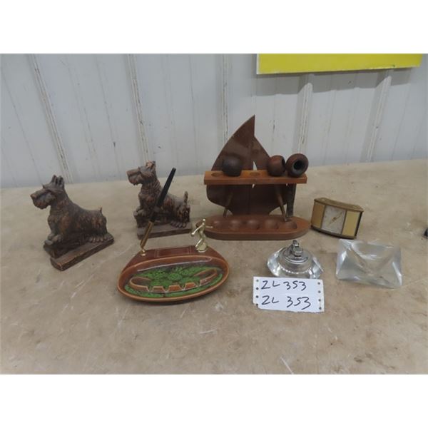 3 Pipes with Pipe Stand, Ashtray, Scotty Dog Book Ends plus more