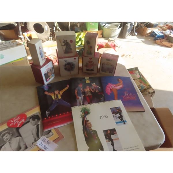 7 Figurines ; Betty Boop, I Love Lucy, Rocky, Grease, Dorothy & Calendars , Stars on Ice Programs