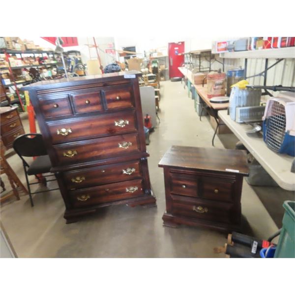 Pine Dresser 54" x 37" x 18"  & Night Table 26" x 27" x 16"