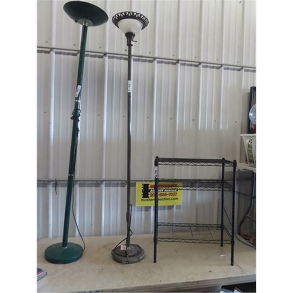 2 Modern Floor Lamp & Open Metal Shelf 29" x 23" x 13"