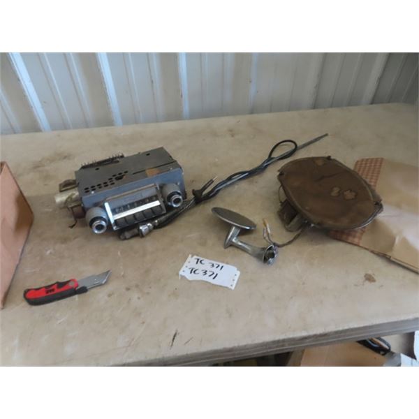 Vintage Chevy Push Button Radio, Mirror, Speaker Antenna