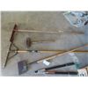 Image 1 : 5 Yard Tools; Hedge Clippers, Rake, Sledge Hammer, Squeegee, Edger