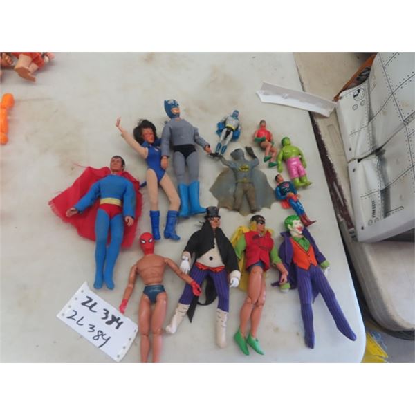 1970's Super Hero/Villain Figures; Superman, Spiderman, Robin, Joker, plus more