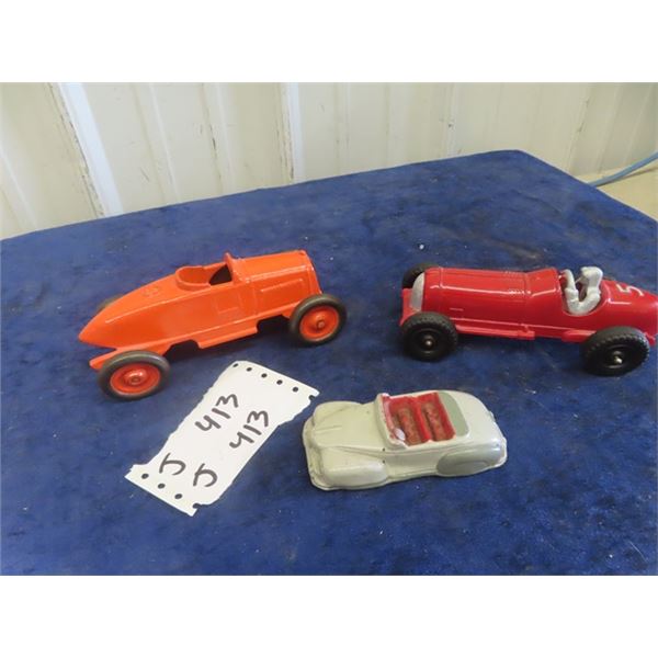 3 Cars; 1) Cast - No Markings, 1) Metal Hubley 1) Plastic Argur