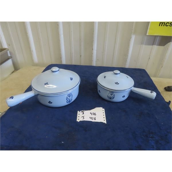 2 Cast Pots with Lids & Handles