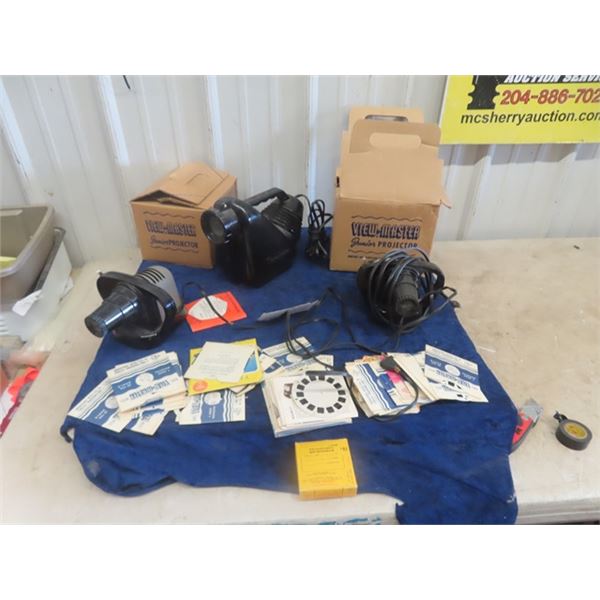 3 Viewmaster Projectors - 2 With Boxes & Discs; 1) Magnajector, 2) J.R. Viewmaster