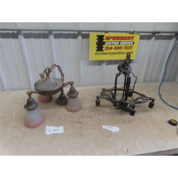 2 Vintage Light Fixtures; 1) Brass, 1) Wrought Iron