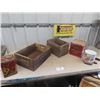 Image 1 : 2 Wooden Crates; 1) CiL Ammo, 1) Dingman's , 3 Tins; Lowney Candy, SK Biscuits, Tetley's Tea