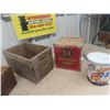 Image 2 : 2 Wooden Crates; 1) CiL Ammo, 1) Dingman's , 3 Tins; Lowney Candy, SK Biscuits, Tetley's Tea