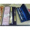 Image 2 : 3 Carving Sets, Silverware, Candle Holder, Cream + Sugar Pairs, Trays