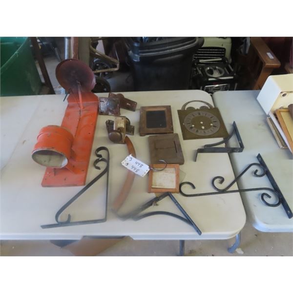 Metal Wall Mount Hanger, Old Door Hardware, Lamp Bracket, Clock Face plus more