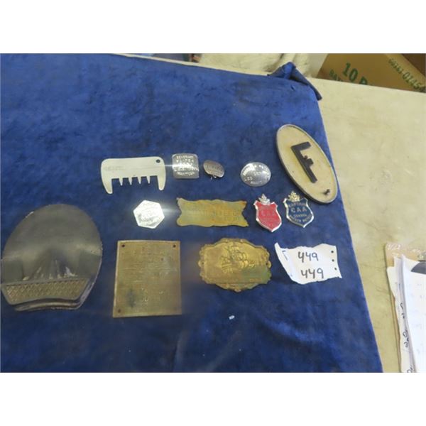 Chauffeur Badge, Waiter Badge, Various Tags, Atwater Kent Radio Tag, DE Laval Tag plus more