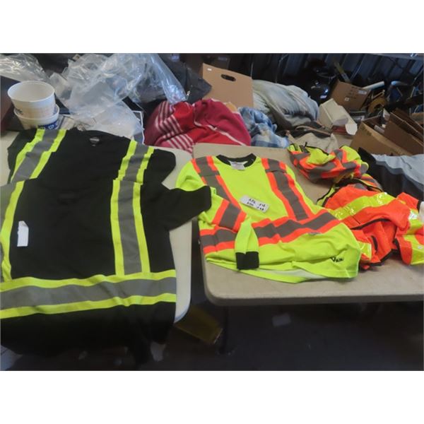 Safety Wear; 2 Sz LG Short Sleeve Shirts, Sz Med Long Sleeve Shirt & 2 Vests