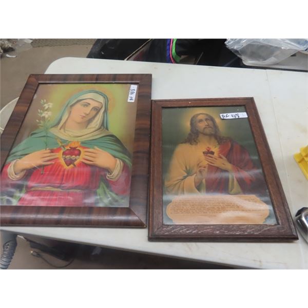 2 Religious Icon Pictures; Mary 19" x 23" , Jesus 19" x 14"