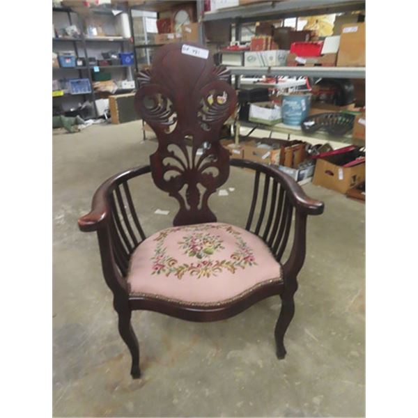 Fancy Mahogany Chair with Carved Back & Petti Point Seat