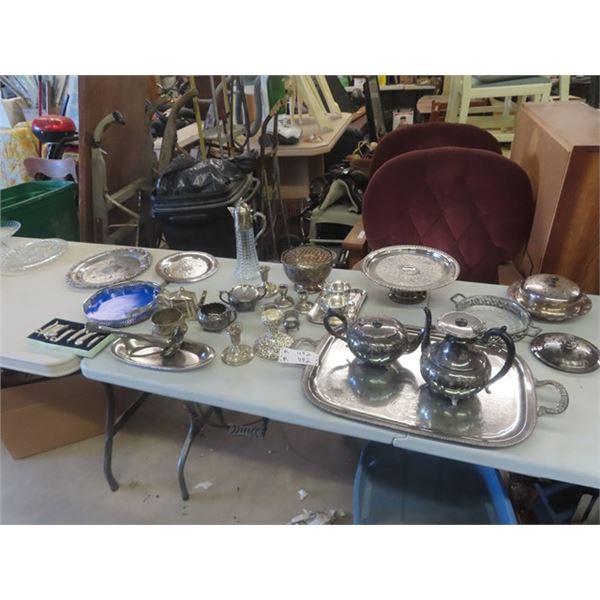Silverware, Tea Pot, Cream + Sugar Pair, Candle Holder, Trays plus more